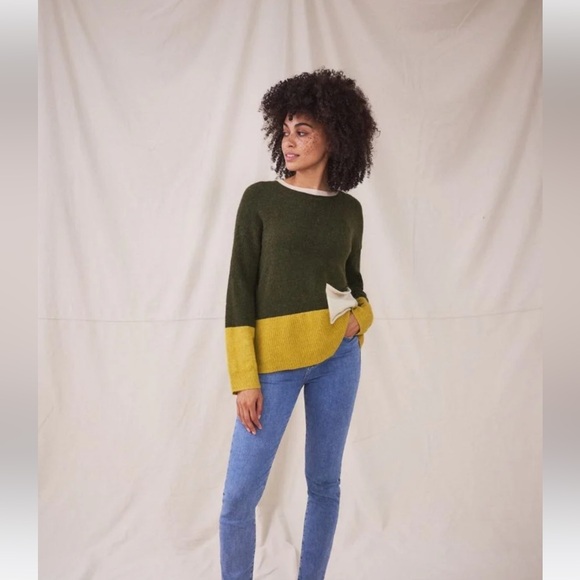 WHITE STUFF UK-HYGGE JUMPER crewneck sweater in olive green/mustard yellow - Picture 5 of 8